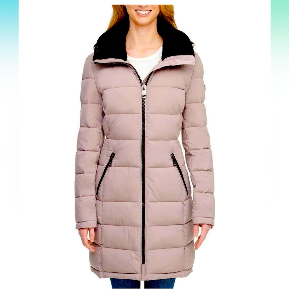 Andrew Marc Long Stretch Puffy Coat with Faux Fur Hood. Women’s Size Medium.